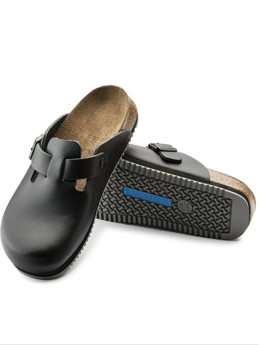 New Birkenstock Super Grip Black Leather Boston Clog Non Slip Regular 9 / 40